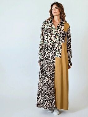 Color Block Animal Print Maxi Dress/Duster